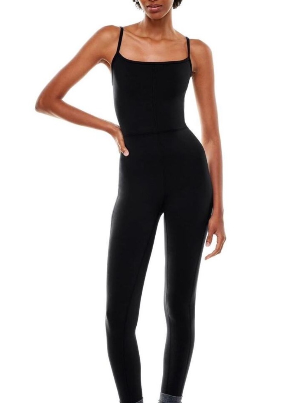 Aritzia Wilfred Free Bodycon Jumpsuit XS Black Spaghetti-Strap Slim Stretchy